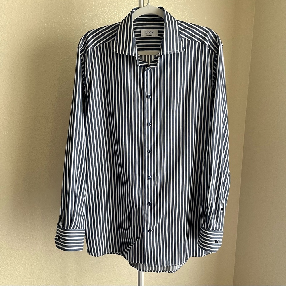 Eton Contemporary Dark Blue Striped Dress Shirt 16(41)